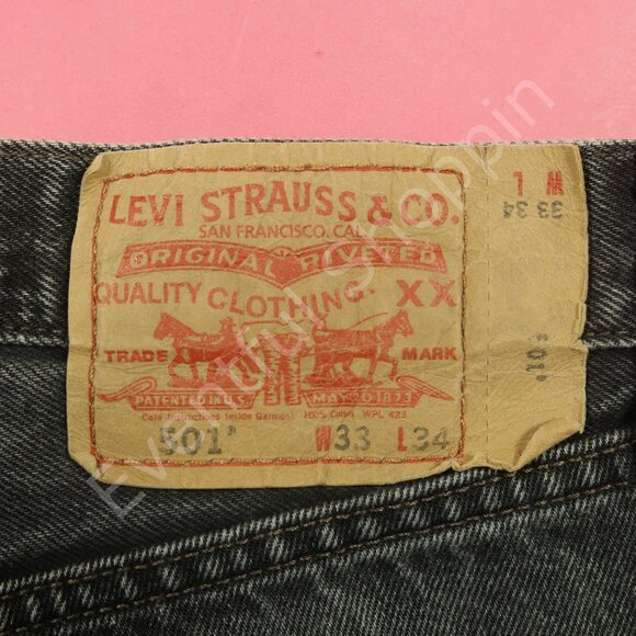 Vintage Levis 501 Jeans Mens 33 Black Original Fit Bleached Marked Faded 90s - Picture 5 of 9